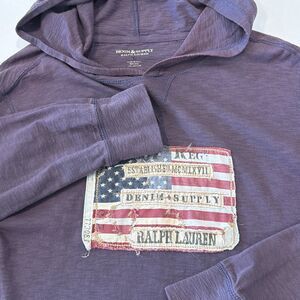 Vtg Ralph Lauren Denim & Supply Women’s L Purple Flag Patch Hoodie USA Americana